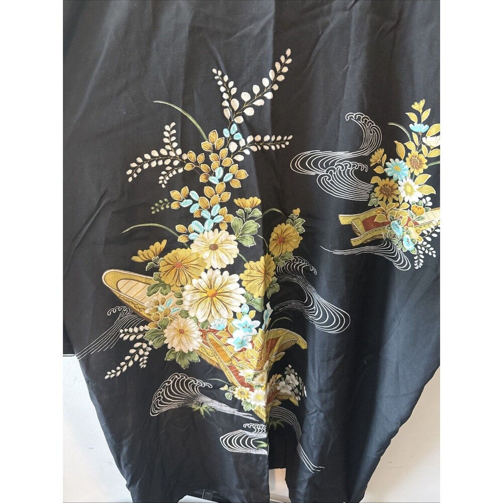 Japanese Kimono Black Floral Hand Printed Made in Japan